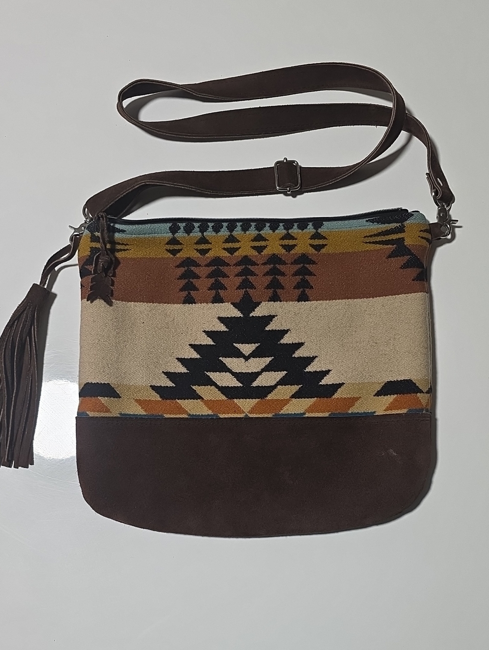 MG Designs Woven Native And Suede Crossbody Bag
